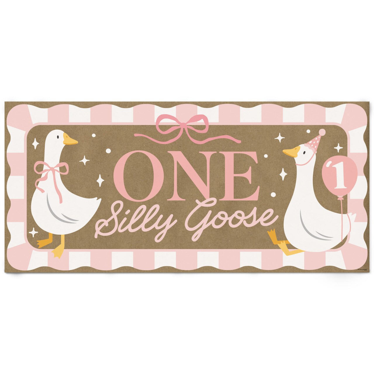 Big Dot of Happiness One Silly Goose Pink Kraft Paper Banner, Girl 1st Birthday Party Banner, Printed Brown Paper Party Sign Decoration – 1 Count